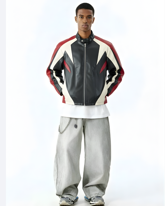 Velocity Panel Leather FAUX Jacket Cropped