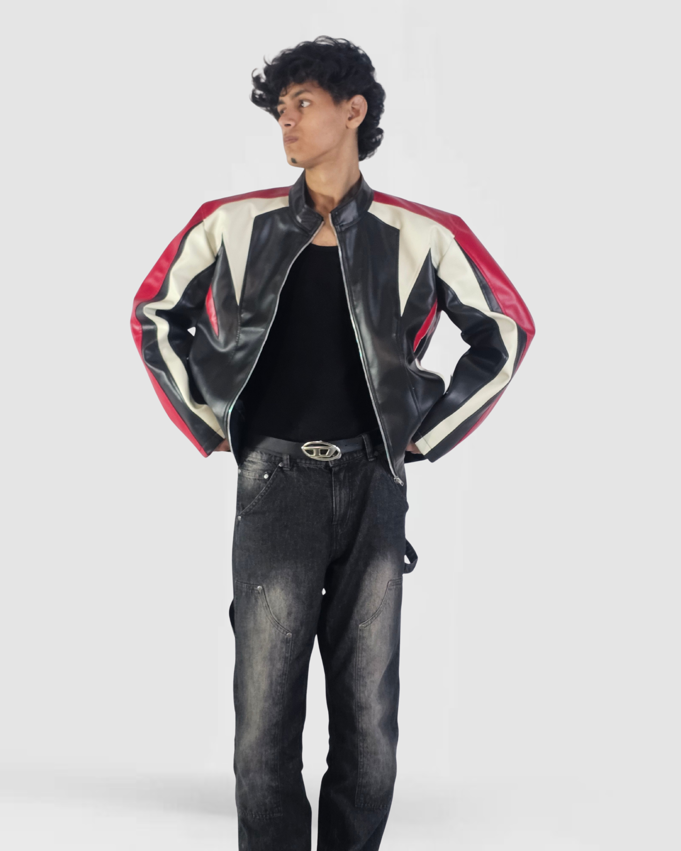 Velocity Panel Leather FAUX Jacket Cropped